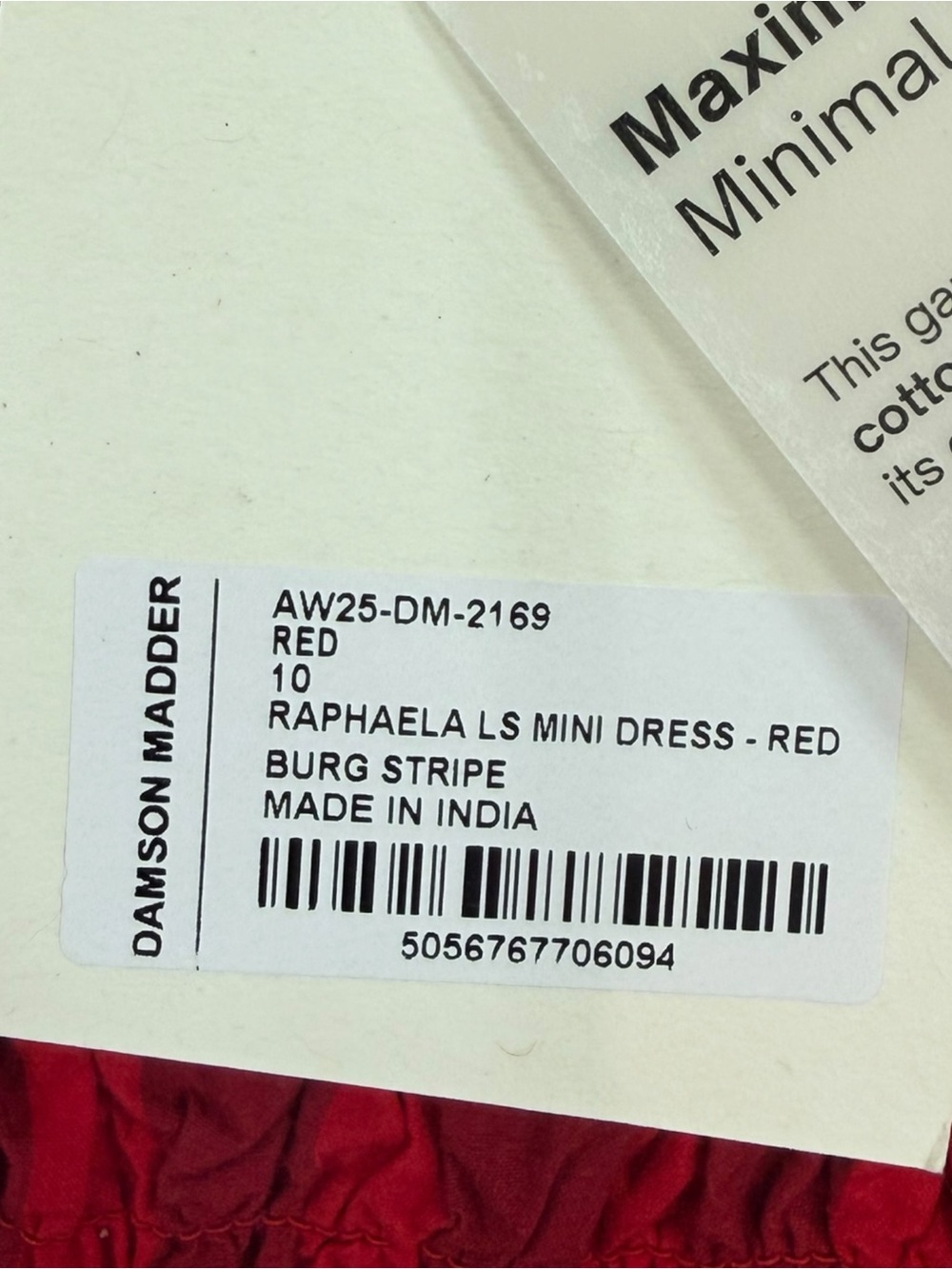 Damson Madder NWT Red Organic Cotton Stripe Raphaela Mini Dress Size UK 10 US 6 - Picture 7 of 10